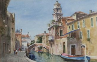 John Barrie Haste (b. 1931) "A side canal Venice" Signed, inscribed verso, watercolour, 35cm by