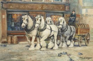 D.M & E.M Alderson (20th Century) A drayman outside the Prospect of Whitby Signed and dated 1977,