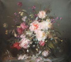 Continental School (20th Century) Still life of peonies and other summer flowers in a vase