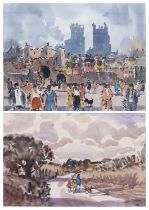 Eric Hill (b.1921) "A Day Out in Durham" Signed, watercolour, together with a further watercolour by