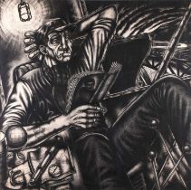 Ken Currie (b.1960) Scottish "The Crane Driver" Signed, charcoal, 138cm by 140cm Provenance: Raab