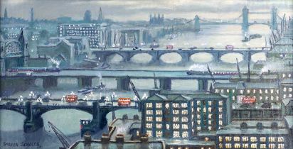 Steven Scholes (b.1952) "Tower Bridge, London, 1958" Signed, inscribed verso, oil on canvas, 19cm by
