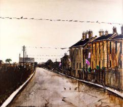 Peter Brook RBA (1927-2009) "Procession" Oil on canvas, 52cm by 59cm Exhibited: Agnew's, London,