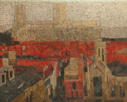 Jake Attree (b.1950) "The Minster seen from the Mansion House Roof" Oil on canvas, 120cm by 150cm