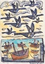 William Black (20th Century) "Moorings" Signed, inscribed and dated (19)68, ink and wash, together
