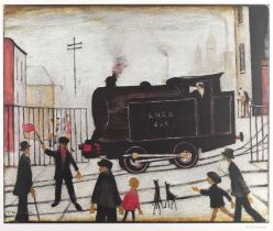 After Laurence Stephen Lowry RBA, RA (1887-1976) "Level Crossing" Signed, a colour reproduction,