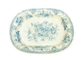 A Middlesbrough Blue and White Meat Platter, in the Asiatic Pheasants pattern, printed marks, 53cm