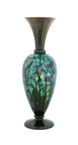 A Linthorpe Pottery Vase, decorated with ivy, in tones of green and blue, on a green/brown ground,