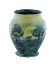 William Moorcroft (1872-1945): An Hazeldene Landscape Pattern Vase, brown printed retailer's mark