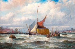 Charles Thornley (fl.1859-1898) Scene on the Medway at Rochester Signed, oil on canvas, 39cm by
