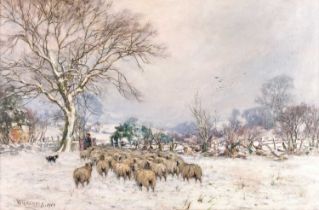William Greaves (1852-1938) Sheep in snow Signed and dated 1910, oil on canvas, 49cm by 75cm