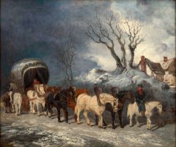 Attributed to John Frederick Herring Snr. (1795-1865) Horse team and caravan traversing a Winter