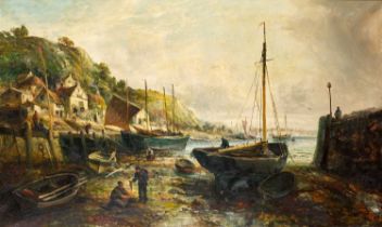William Edward Webb (1862–1903) "Old Quay at Whitby" Signed, oil on canvas, 75cm by 125.5cm An