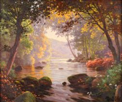 Rene Charles Edmond His (1877-1960) French Sylvan river landscape Signed, oil on canvas, 37cm by