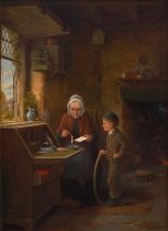 Frederick Daniel Hardy (1826-1911) The Letter Signed and dated 1890, oil on panel, 19cm by 14cm