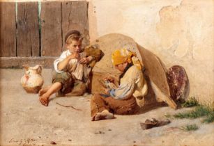 Silvio Giulio Rotta (1853–1913) Italian Street urchins playing cards Signed and inscribed “Venezia”,