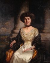 Albert Chevalier Tayler (1862-1925) Portrait of an elegant lady, seated three-quarter length, before