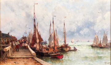 Theodor Alexander Weber (1838-1907) German Leaving Harbour, Bologne Signed, oil on canvas, 31.5cm by