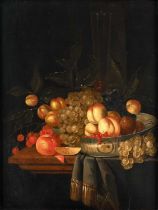 Follower of Jan Davidz. de Heem (1606-1684) Dutch A still life with a bowl of peaches and grapes
