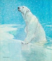 George Vernon Stokes (1873-1954) Polar Bear emerging from the frozen waters Signed, mixed media,