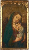 Manner of Juan Soreda (fl.1506-1537) Spanish The Virgin and Child Oil and gilt paint on a tooled and