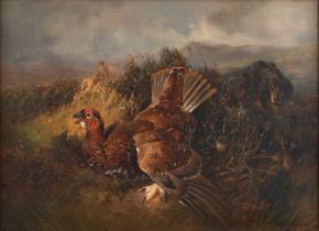 William Woodhouse (1857-1939) Sportsman and dog walking up grouse Signed, oil on canvas, 33cm by