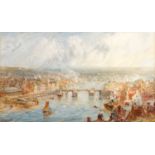 George Weatherill (1810-1890) Aerial view of the bridge at Whitby Signed, mixed media, 11.5cm by