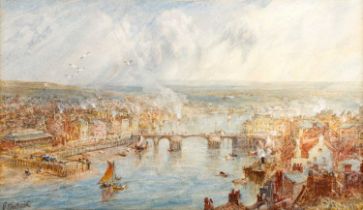 George Weatherill (1810-1890) Aerial view of the bridge at Whitby Signed, mixed media, 11.5cm by