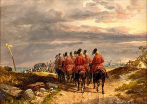 Richard Beavis (1824–1896) Horseback riders in convoy, likely Royal Dragoon Guards Monogrammed,