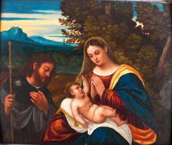 Manner of Polidoro de Lanciano (1515-1565) Italian Madonna and Child with attendant figure of St