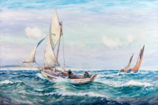 Ernest Dade (1864-1934) Shipping in choppy waters Signed and dated 19(?)4, gouache, 50cm by 75cm