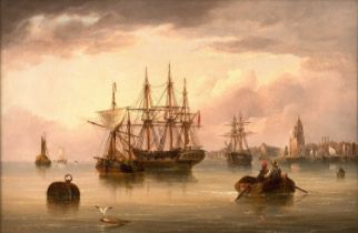 Henry Redmore (1820-1887) Shipping off a coastline Signed and dated 1869, oil on canvas, 28.5cm by