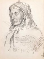 Dame Laura Knight RA, RWS, RE, RWA, PSWA, DBE (1877-1970) Staithes Fisher Lady Pencil, 21.5 cm by