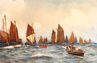 Ernest Dade (1864-1934) Scotch Herring fleet leaving Scarborough Signed, inscribed and dated 1907,