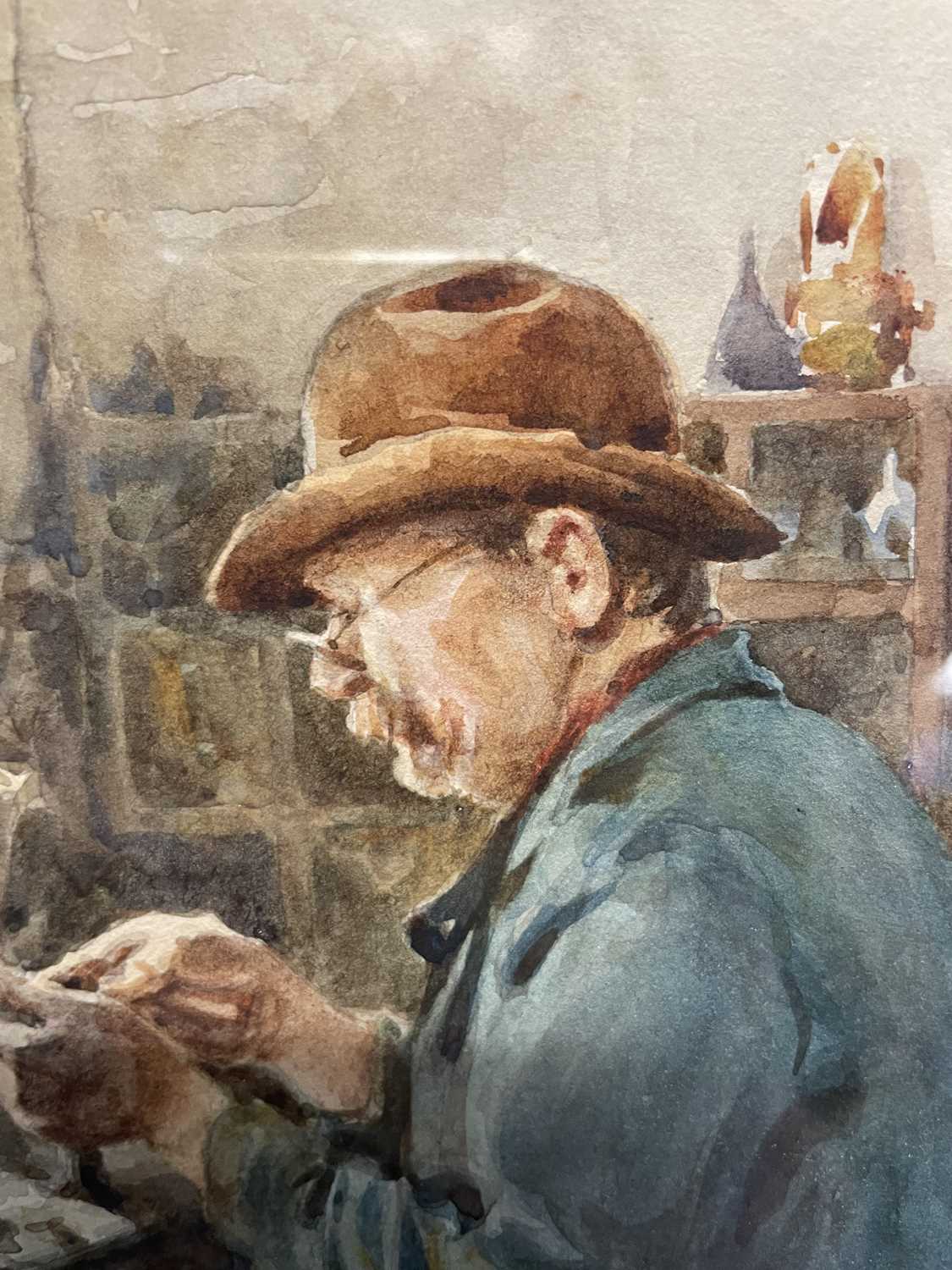 Albert George Stevens (1863-1925) A Whitby Jet worker Signed, watercolour, 21.5cm by 18.5cm A good - Image 6 of 7