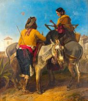 Richard Ansdell RA (1815-1885) A Spanish Encounter Signed and indistinctly dated 1856/8?, oil on