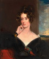 Frederick Richard Say (c.1827-1860) Lady Elizabeth Buteel, half length seated before a landscape