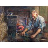 Frederick William Jackson RBA (1859-1918) A fishing pot maker Signed, watercolour, 39cm by 51.5cm