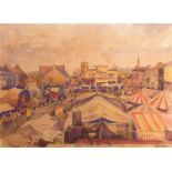 Fred Lawson (1880-1968) Leyburn market Signed, pen and watercolour, 27cm by 37.5cm