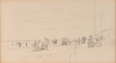 Attributed to Eugène Boudin (1824-1898) French Beach Scene Signed verso, pencil, 9.5cm by 17.5cm (