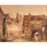 Peter de Wint OWS (1784-1849) "Old Cottages, Lincoln" With inscribed label verso, watercolour with