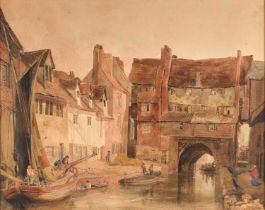 Peter de Wint OWS (1784-1849) "Old Cottages, Lincoln" With inscribed label verso, watercolour with