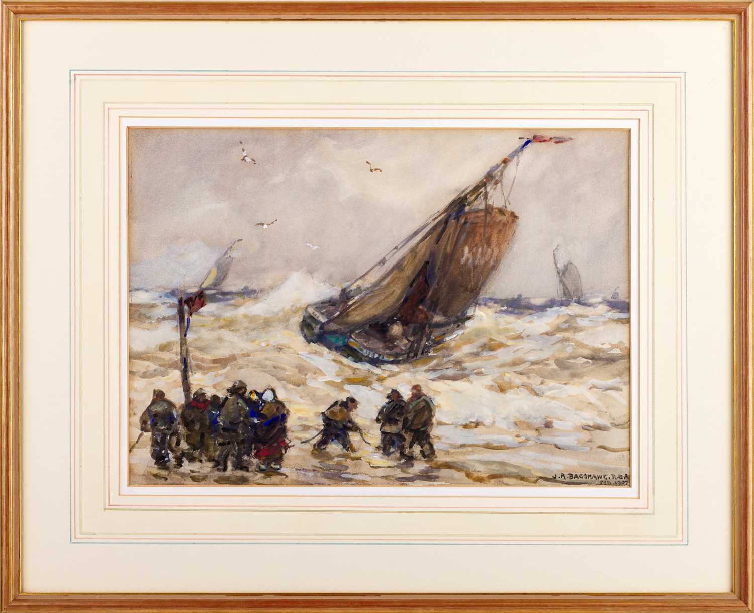 Joseph Richard Bagshawe (1870-1909) Rescuing a ship from a storm Signed and dated 1907, - Image 2 of 10