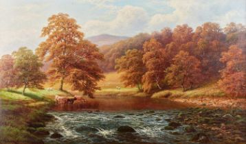 William Mellor (1851-1931) "On the Wharfe, Bolton Woods" Signed, oil on canvas, 44.5cm by 75.5cm Wax