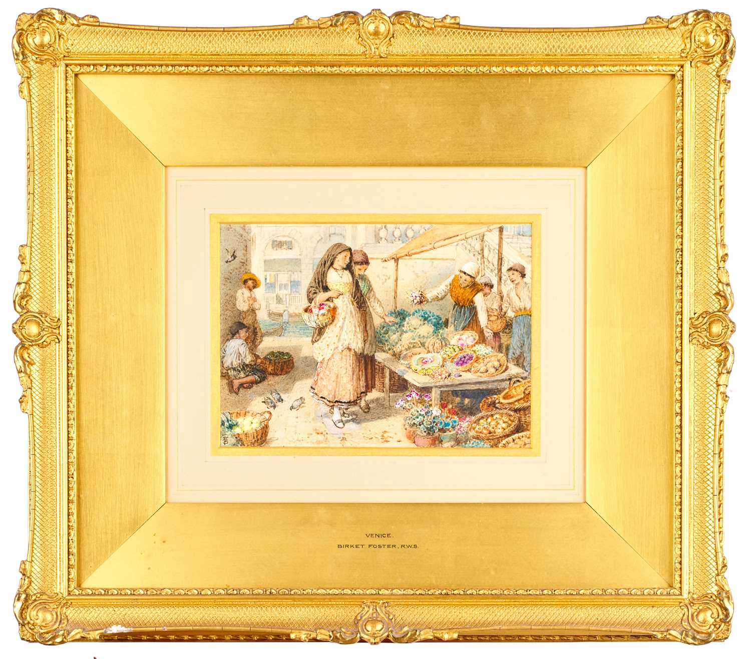 Myles Birket Foster RWS (1825-1899) Fruit Market, Venice (1879) Monogrammed, various inscribed - Image 2 of 10