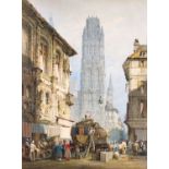 Samuel Prout OWS (1783-1852) "Cafe de la Place, Rouen" Signed, watercolour, 70.5cm by 52.5cm Sold