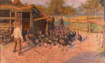 Richard Henry Brock (exh.1897-1915) Penning the Turkeys Signed and dated 1901, oil on canvas, 54cm