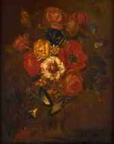 Follower of Pieter Hardimé (1677-1748) Belgian Still life of Convolvulous, Roses and Sweet Peas,