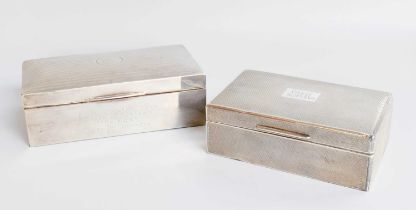 Two Silver Cigarette-Boxes, each oblong, the larger example with engine-turned cover, the cover