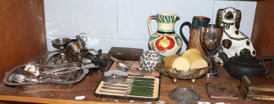 A Collection of Assorted Silver Plate, including a trophy-cup; an assortment of Fiddle pattern